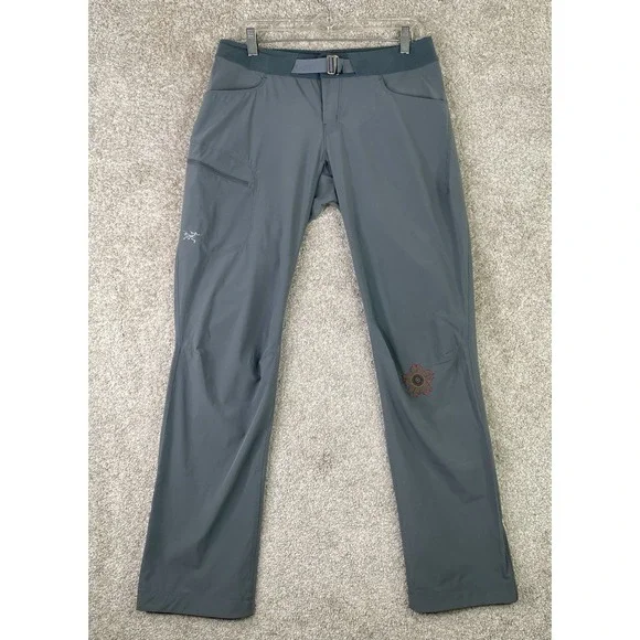ARC'TERYX Pants Womens 8 Outdoor Gray Nylon Straight Leg Embroidered